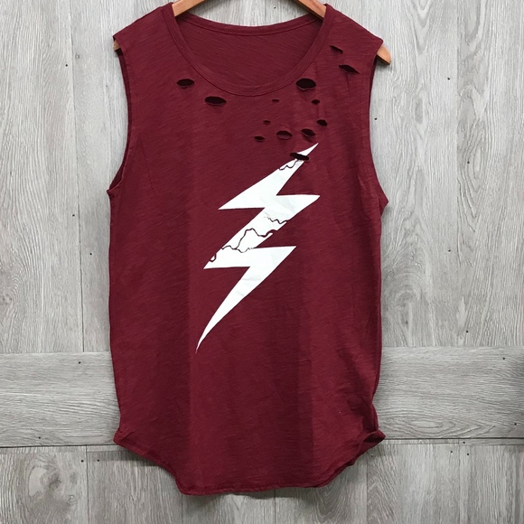 Back2Basics Tops - Distressed Lightning Bolt Sleeveless Tank Top